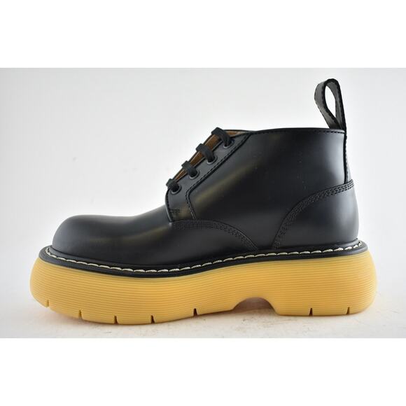 Bottega Veneta Swell Black Leather Rubber Lug Sole Lace Up Tie Ankle Boots 37 - Picture 8 of 11